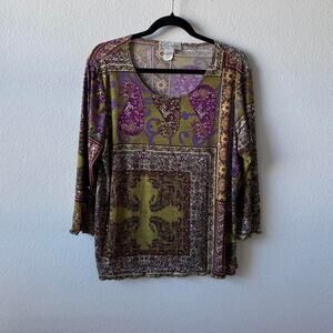 Vintage green and purple paisley